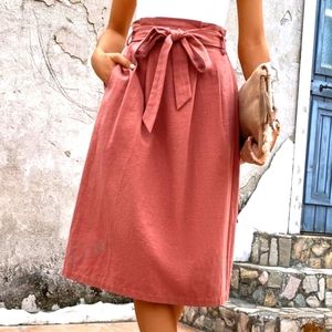 Pink Midi Skirt With Pockets